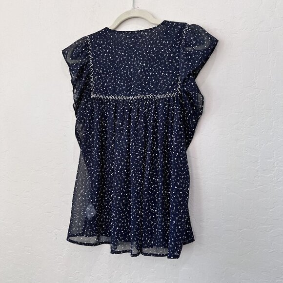 Maette Blue Charlotte Embroidered Short Sleeve Blouse Top Size Small - Picture 7 of 10